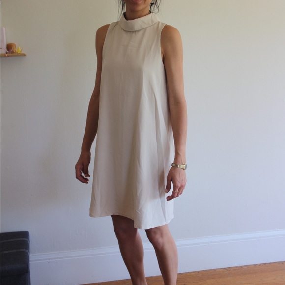 Short Sleeve Turtleneck Beige Dress - Picture 3 of 5